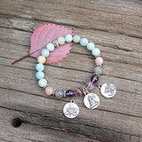 8mm Natural Stone Beads Prayer Bracelet, Dream Aquamarine, Labradorite