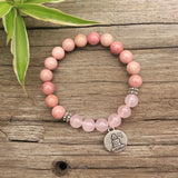 8mm Rhodrochrosite Rose Quartz Buddha Prayer Bracelet