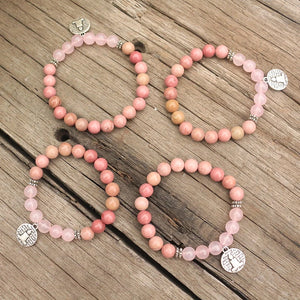 8mm Rhodrochrosite Rose Quartz Buddha Prayer Bracelet
