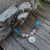 8mm Natural Stone Beads Prayer Bracelet Smokey Quartz Apatite