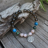 8mm Natural Stone Beads Prayer Bracelet Smokey Quartz Apatite