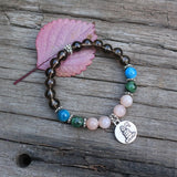 8mm Natural Stone Beads Prayer Bracelet Smokey Quartz Apatite