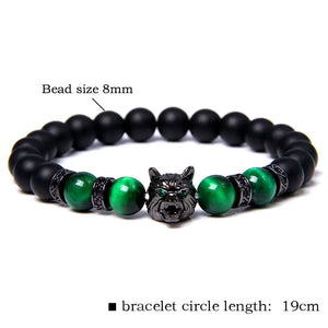 8mm Natural Stone Beads Wolf Bracelet Beaded Braclets Bileklik Erkek