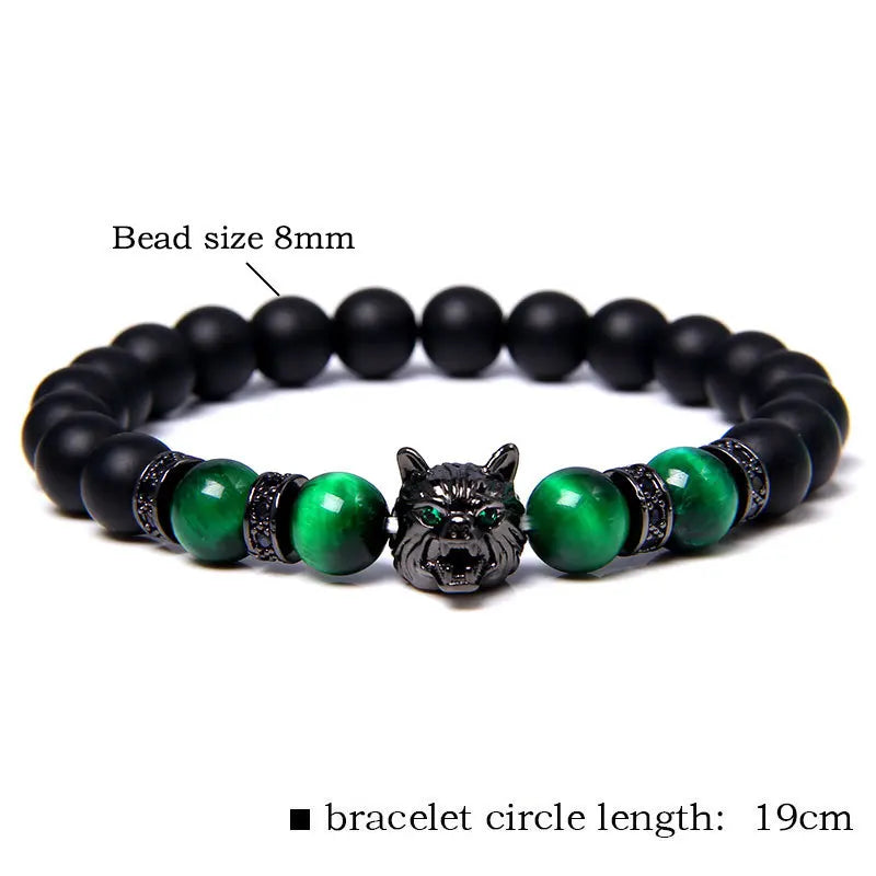 8mm Natural Stone Beads Wolf Bracelet Beaded Braclets Bileklik Erkek