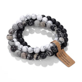 3Pcs Natural Stone Bracelet Set Rhodonite Rose Pink Quartz Moonstone Amethyst