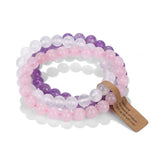 3Pcs Natural Stone Bracelet Set Rhodonite Rose Pink Quartz Moonstone Amethyst