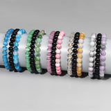 8mm Natural Stone Bracelet Sets for Couples, 3pcs/set Elastic Bangles