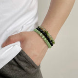 8mm Natural Stone Bracelet Sets for Couples, 3pcs/set Elastic Bangles