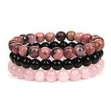 8mm Natural Stone Bracelet Sets for Couples, 3pcs/set Elastic Bangles