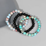 8mm Natural Stone Bracelet Sets for Couples, 3pcs/set Elastic Bangles