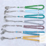 8mm Stone Agate Bead Tassel Pendant 33 Prayer Beads Islamic Tasbih Rosary