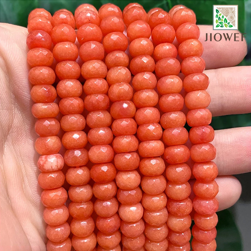 8mm Orange Faceted Stone Rondelle Spacer Beads 15'' Strand