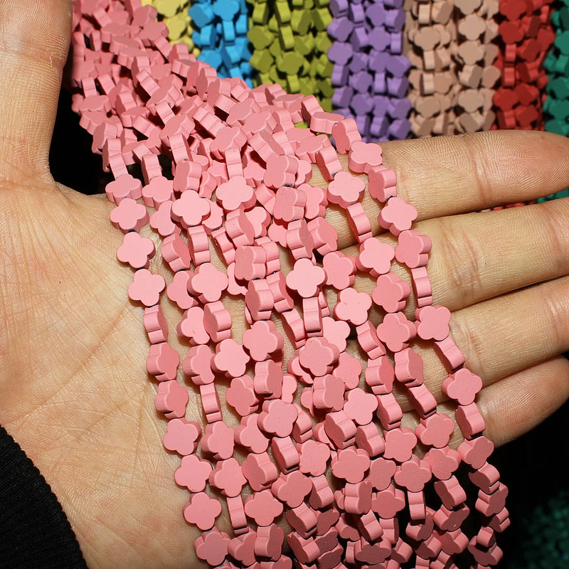 8mm Hematite Loose Beads Candy Colors Matte Four Leaf Clover 15''