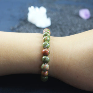8mm Unakite Women Bracelet Casual Elastic Rope Crystal Jewelry FYBT079