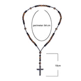 8mm Natural Stones Hematite Cross Catholic Rosary Men's Necklace