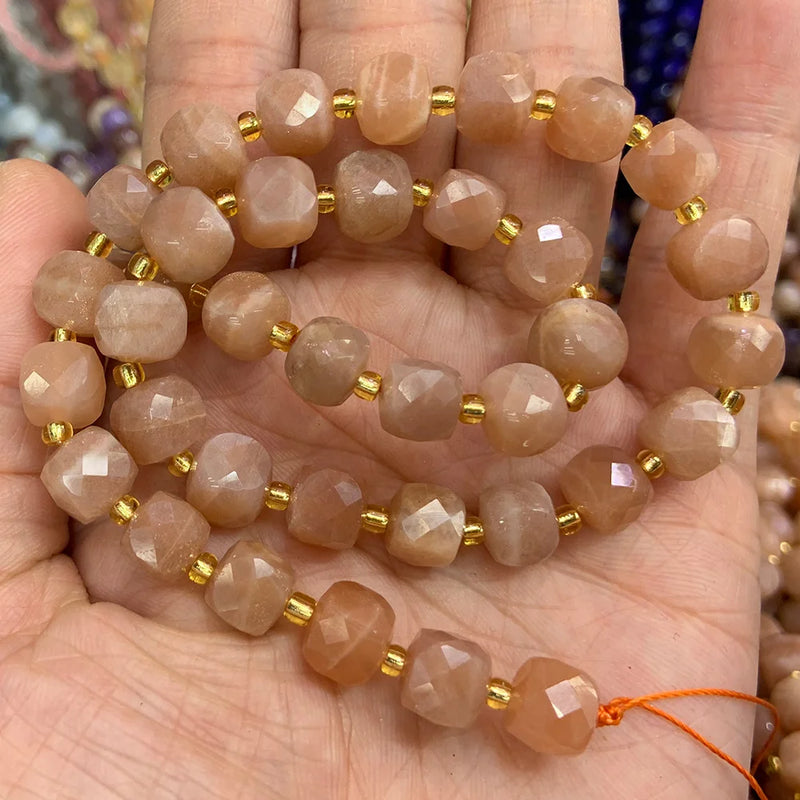 8mm Sunstone Stone Beads 15'' Faceted Cube DIY Loose Beads For Jewelry Making
