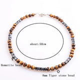 8mm Tiger Stone Hematite Necklace for Men