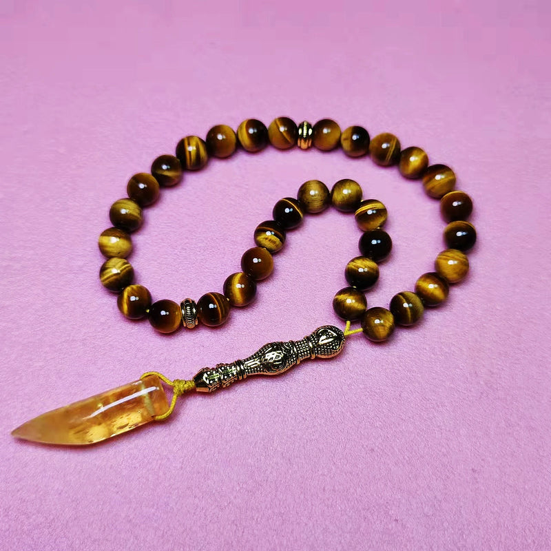 8mm Natural Tiger's Eye Stone 33 Rosary Beads Handheld Bracelet