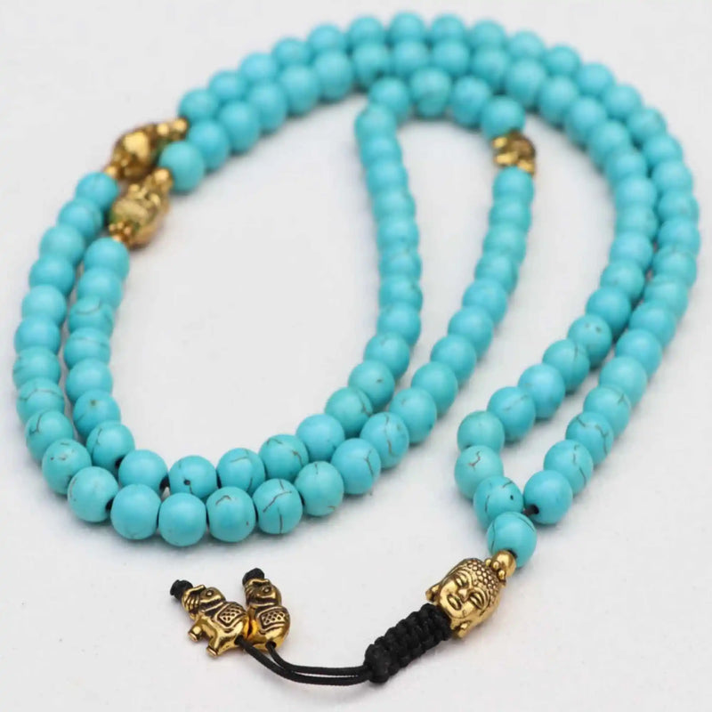 8mm Turquoise Buddha Head Gemstone Beads Bracelet Blessing Bohemia Meditation