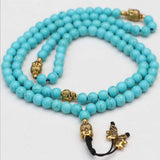 8mm Turquoise Buddha Head Gemstone Beads Bracelet Blessing Bohemia Meditation