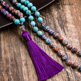 8mm Turquoise Violet Jasper 108 Japamala Necklace