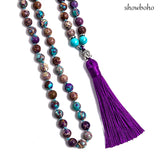 8mm Turquoise Violet Jasper 108 Japamala Necklace