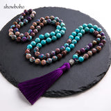 8mm Turquoise Violet Jasper 108 Japamala Necklace