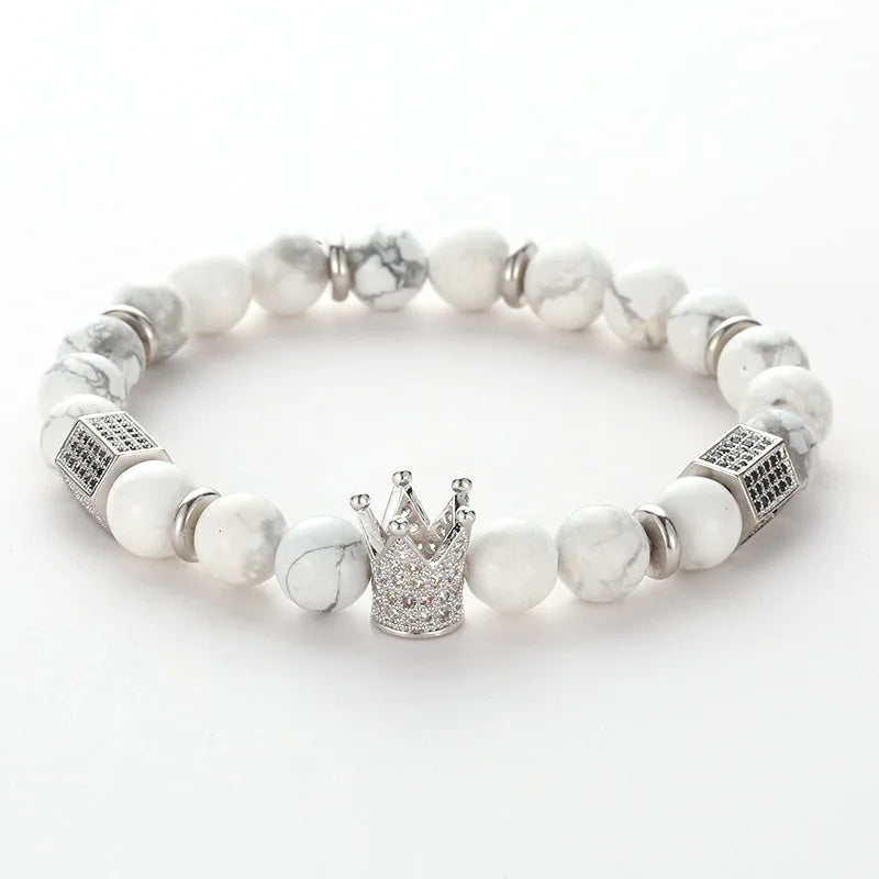 Natural Pine Beads Bangles Micro Zircon Crown Pillars Accessories