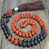 8mm Volcanic Rocks Sandalwood 108 Knot Necklace Chain Beaded