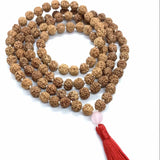 Rudraksha Rose Quartz Meditation Necklace with All Saints' Tassel