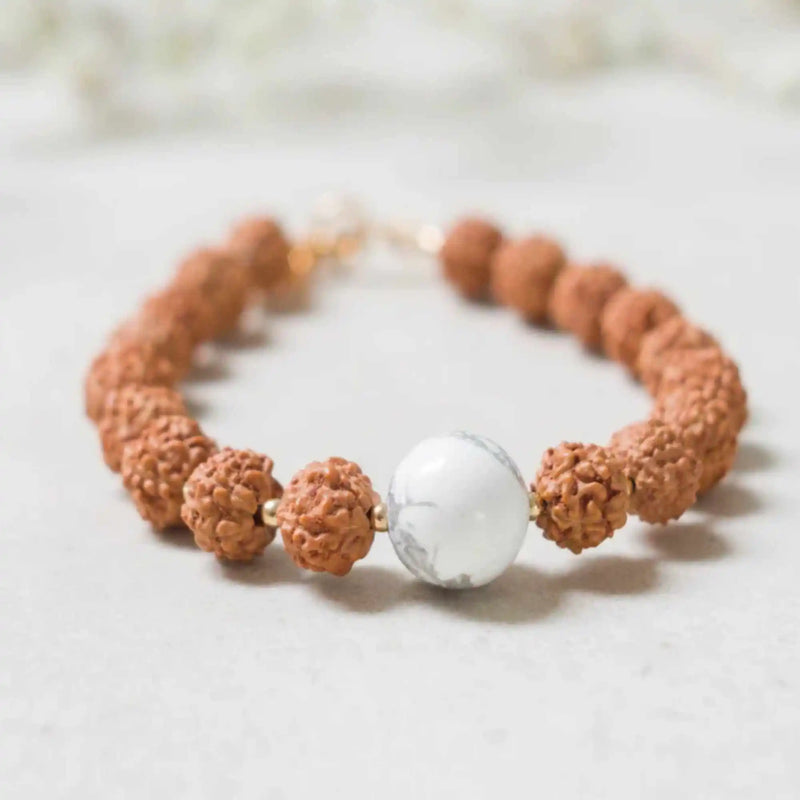 8mm Rudraksha Howlite Bracelet 14K Fill National Style Cuff