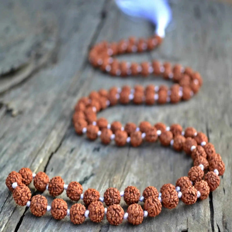 8mm Natural Brown Rudraksha 108 Knot Necklace Healing Pray Blessing Spread