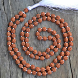8mm Natural Brown Rudraksha 108 Knot Necklace Healing Pray Blessing Spread