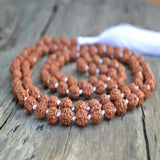 8mm Natural Brown Rudraksha 108 Knot Necklace Healing Pray Blessing Spread