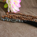 Labrador Stone Sandalwood Beads Necklace Chain Chakra