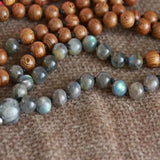 Labrador Stone Sandalwood Beads Necklace Chain Chakra