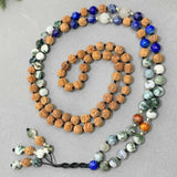 8mm Lapis Lazuli Rudraksha Gemstone Beads Necklace - Calming Meditation Gift