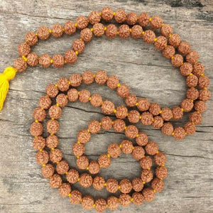 8mm Natural Knot Rudraksha Beads Tassel Necklace 17-18 Inches