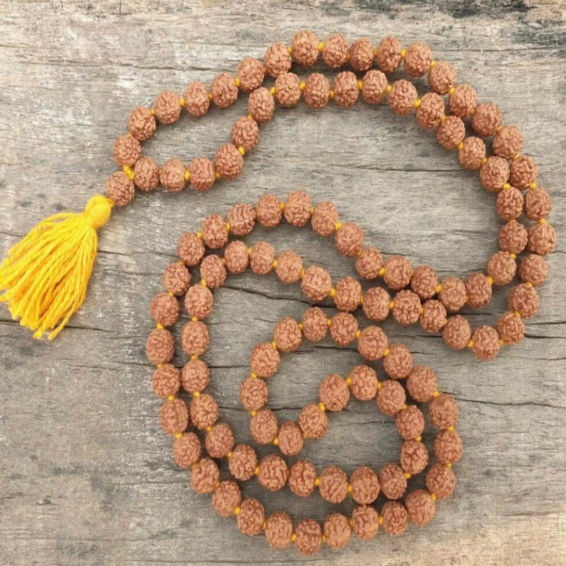8mm Natural Knot Rudraksha Beads Tassel Necklace 17-18 Inches