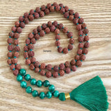 8mm Rudraksha Malachite Gemstone Beads Necklace Yoga Cuff Chakra