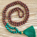 8mm Rudraksha Malachite Gemstone Beads Necklace Yoga Cuff Chakra
