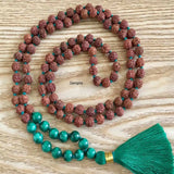 8mm Rudraksha Malachite Gemstone Beads Necklace Yoga Cuff Chakra
