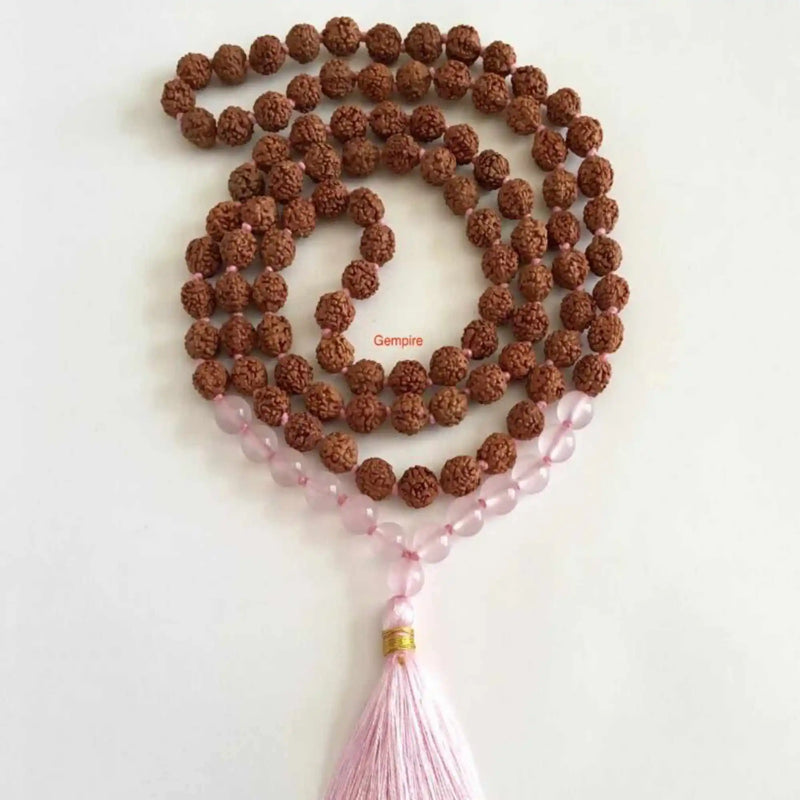 8mm Rudraksha Rose Quartz Necklace Beads Pray Relief Chakra