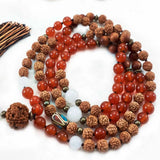 8mm Rudraksha Agate Sandalwood Beads Necklace Yoga Mental Relief