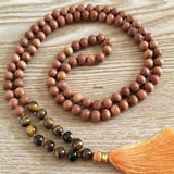 8mm Sandalwood Tigers Eye Beads Necklace Taseel Dark Matter National Style
