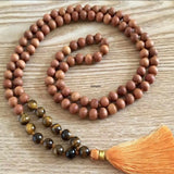 8mm Sandalwood Tigers Eye Beads Necklace Taseel Dark Matter National Style