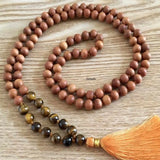 8mm Sandalwood Tigers Eye Beads Necklace Taseel Dark Matter National Style