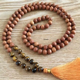 8mm Sandalwood Tigers Eye Beads Necklace Taseel Dark Matter National Style