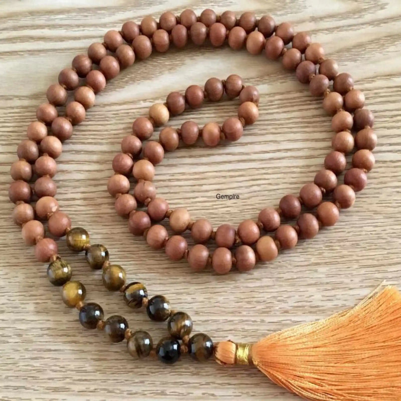 8mm Sandalwood Tigers Eye Beads Necklace Taseel Dark Matter National Style