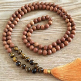 8mm Sandalwood Tigers Eye Beads Necklace Taseel Dark Matter National Style